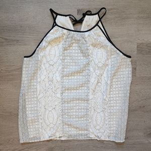 Loft Women's Eyelet Overlay Sleeveless Crew Neck Pullover Casual Top X-Small XS
